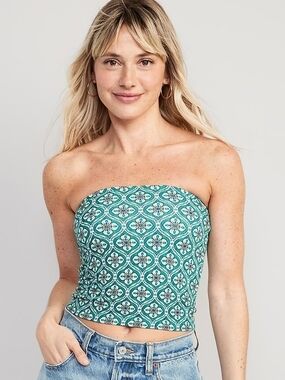 Old Navy Teal Tile-Print Strapless Tube Top
